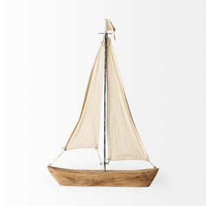 Mercana Tartane Nautical Sailboat Sculpture - Handcrafted Coastal Accent for Modern Home Decor Display Brown/Cream Wood | 32H 68692