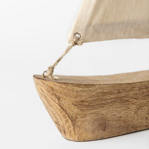 Mercana Tartane Nautical Sailboat Sculpture - Handcrafted Coastal Accent for Modern Home Decor Display Brown/Cream Wood | 32H 68692