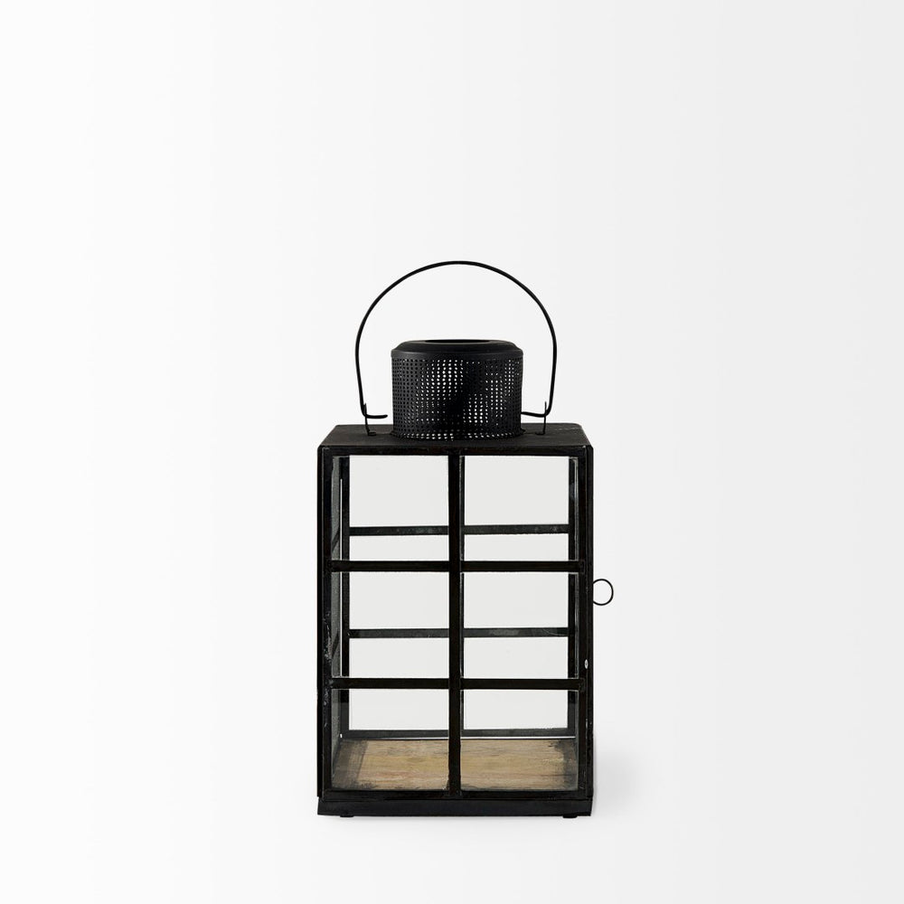 Mercana Gamfield Small Lantern with Clear Glass Panels - Industrial Charm for Modern and Rustic Interiors Black Metal | 11H 68831