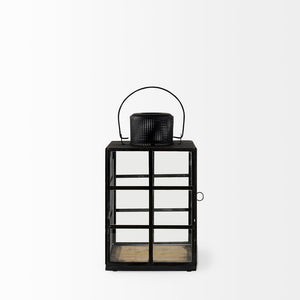 Mercana Gamfield Small Lantern with Clear Glass Panels - Industrial Charm for Modern and Rustic Interiors Black Metal | 11H 68831