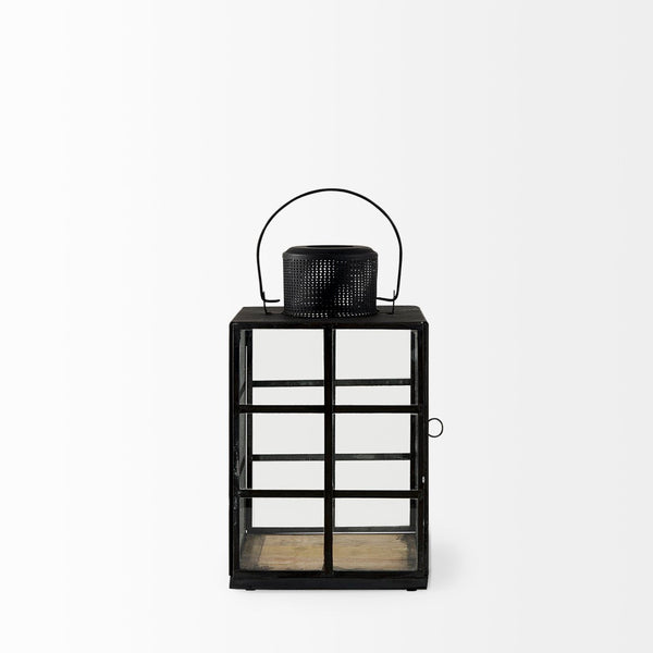 Mercana Gamfield Small Lantern with Clear Glass Panels - Industrial Charm for Modern and Rustic Interiors Black Metal | 11H 68831
