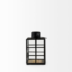 Mercana Gamfield Small Lantern with Clear Glass Panels - Industrial Charm for Modern and Rustic Interiors Black Metal | 11H 68831