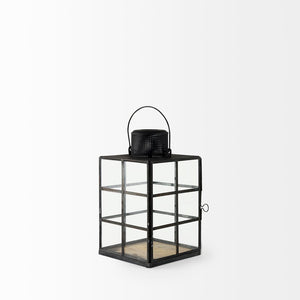 Mercana Gamfield Small Lantern with Clear Glass Panels - Industrial Charm for Modern and Rustic Interiors Black Metal | 11H 68831