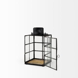 Mercana Gamfield Small Lantern with Clear Glass Panels - Industrial Charm for Modern and Rustic Interiors Black Metal | 11H 68831