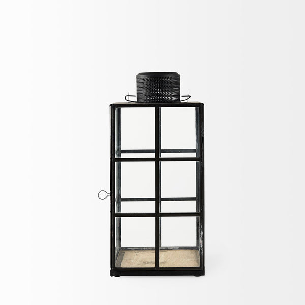 Mercana Gamfield Small Lantern with Clear Glass Panels - Industrial Charm for Modern and Rustic Interiors Black Metal | 13H 68832