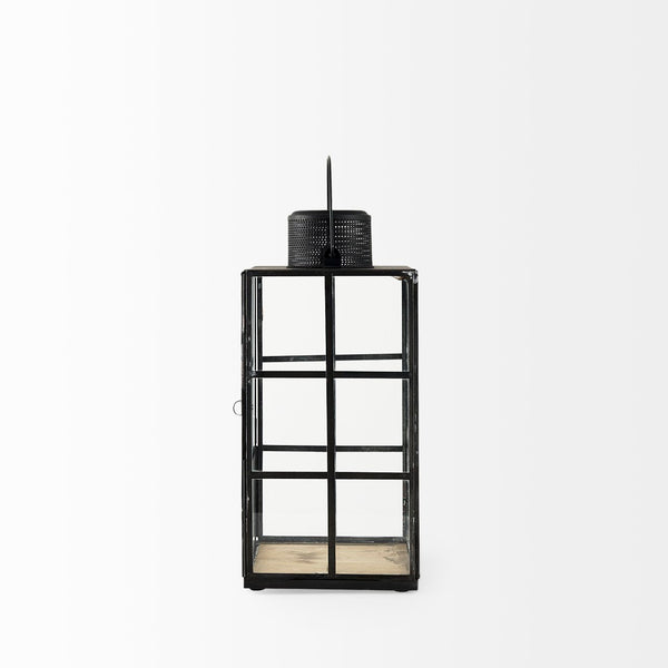 Mercana Gamfield Small Lantern with Clear Glass Panels - Industrial Charm for Modern and Rustic Interiors Black Metal | 13H 68832