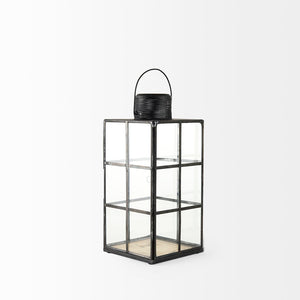 Mercana Gamfield Small Lantern with Clear Glass Panels - Industrial Charm for Modern and Rustic Interiors Black Metal | 13H 68832