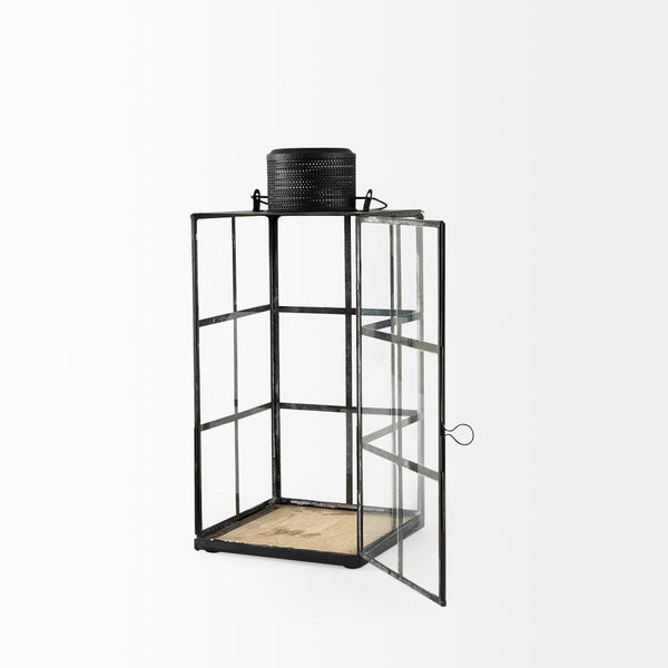 Mercana Gamfield Small Lantern with Clear Glass Panels - Industrial Charm for Modern and Rustic Interiors Black Metal | 13H 68832