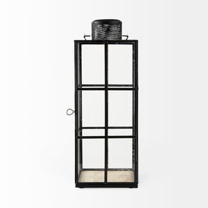 Mercana Gamfield Small Lantern with Clear Glass Panels - Industrial Charm for Modern and Rustic Interiors Black Metal | 17H 68833