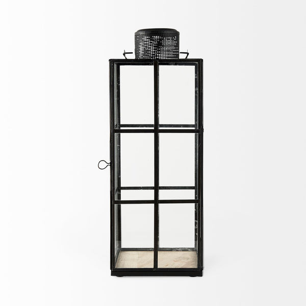 Mercana Gamfield Small Lantern with Clear Glass Panels - Industrial Charm for Modern and Rustic Interiors Black Metal | 17H 68833