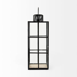 Mercana Gamfield Small Lantern with Clear Glass Panels - Industrial Charm for Modern and Rustic Interiors Black Metal | 17H 68833