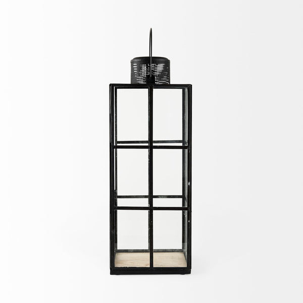 Mercana Gamfield Small Lantern with Clear Glass Panels - Industrial Charm for Modern and Rustic Interiors Black Metal | 17H 68833