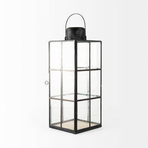 Mercana Gamfield Small Lantern with Clear Glass Panels - Industrial Charm for Modern and Rustic Interiors Black Metal | 17H 68833