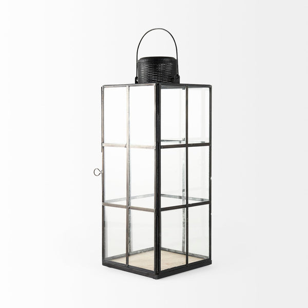 Mercana Gamfield Small Lantern with Clear Glass Panels - Industrial Charm for Modern and Rustic Interiors Black Metal | 17H 68833