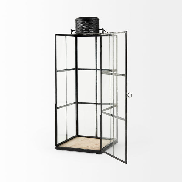 Mercana Gamfield Small Lantern with Clear Glass Panels - Industrial Charm for Modern and Rustic Interiors Black Metal | 17H 68833