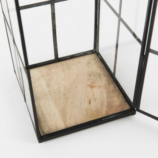 Mercana Gamfield Small Lantern with Clear Glass Panels - Industrial Charm for Modern and Rustic Interiors Black Metal | 17H 68833
