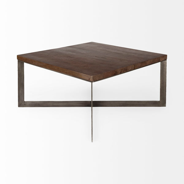 Mercana Faye Square Coffee Table with Solid Wood Top and Antique Gold Base for Elegant Living Spaces Dark Brown Wood | Nickel Metal 69181