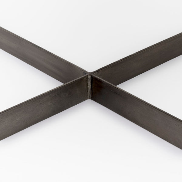 Mercana Faye Square Coffee Table with Solid Wood Top and Antique Gold Base for Elegant Living Spaces Dark Brown Wood | Nickel Metal 69181