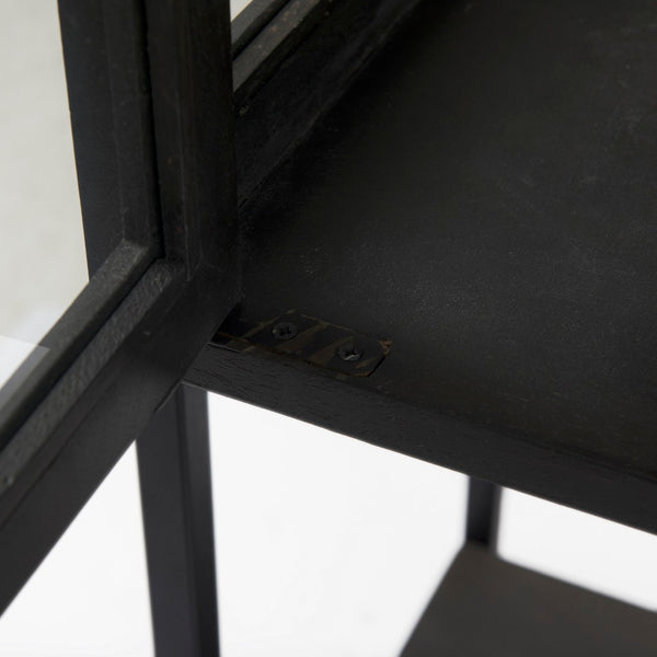 Mercana Arelius 36" Wide Display Cabinet with Solid Mango Wood and Glass Panels for Modern Homes and Offices Black-Brown Wood | Black Metal 69210