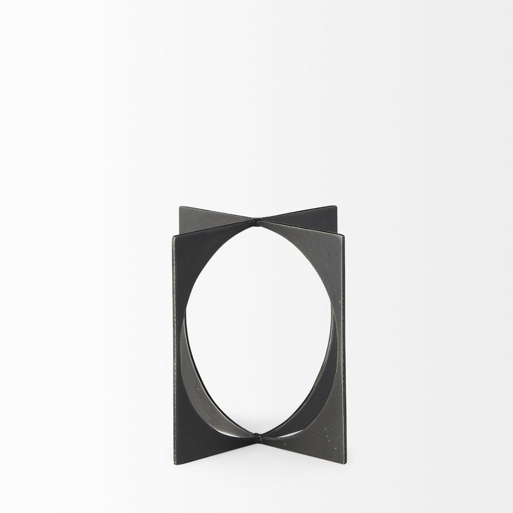 Mercana Lima Modern Geometric Decorative Object in Dark Gunmetal Finish for Sophisticated Home Accents Gray Metal | 6H 69249