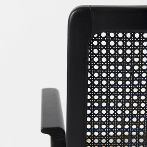 Mercana Clara Armless Dining Chair with Woven Cane Back and Cushioned Seat for Coastal and Boho Spaces Cream Fabric |Black Wood (Armchair) 69352