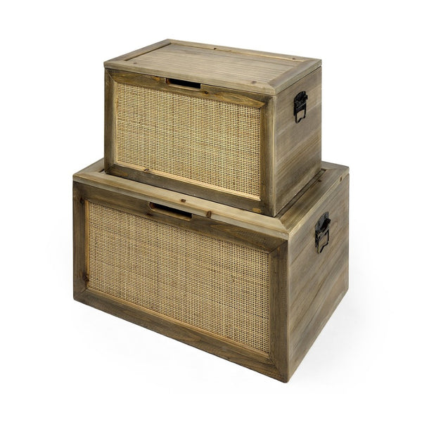 Mercana Sonny Rectangular Storage Boxes in Mango Wood and Wicker with Metal Accents for Stylish Organization 69529