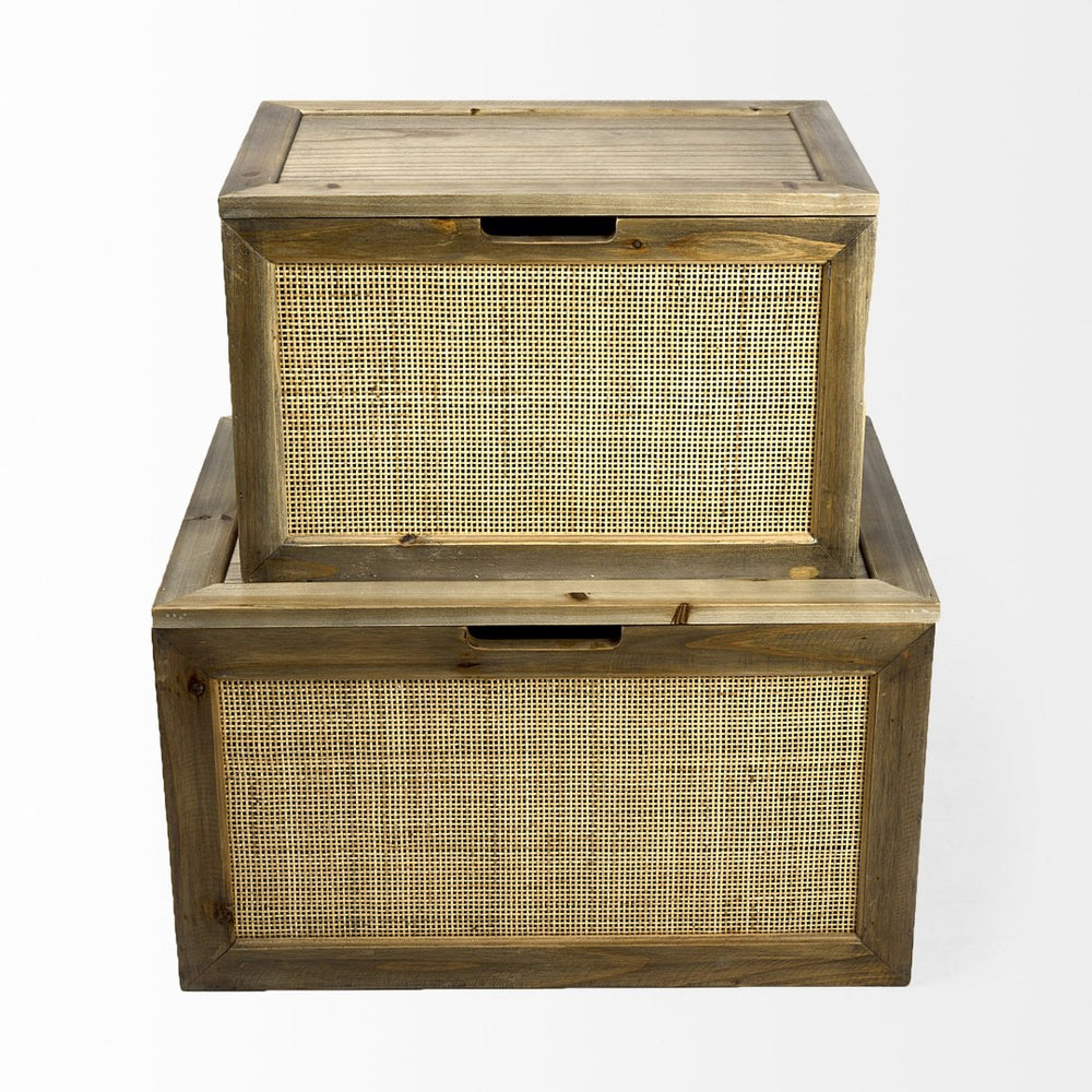 Mercana Sonny Rectangular Storage Boxes in Mango Wood and Wicker with Metal Accents for Stylish Organization 69529