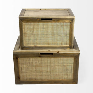 Mercana Sonny Rectangular Storage Boxes in Mango Wood and Wicker with Metal Accents for Stylish Organization 69529