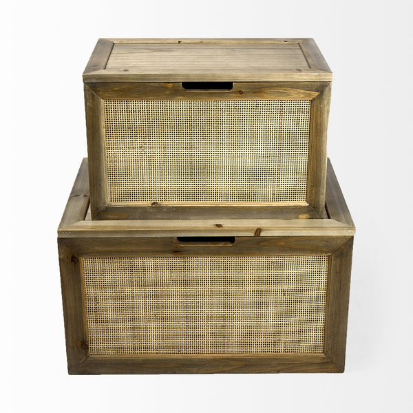 Mercana Sonny Rectangular Storage Boxes in Mango Wood and Wicker with Metal Accents for Stylish Organization 69529