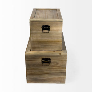 Mercana Sonny Rectangular Storage Boxes in Mango Wood and Wicker with Metal Accents for Stylish Organization 69529