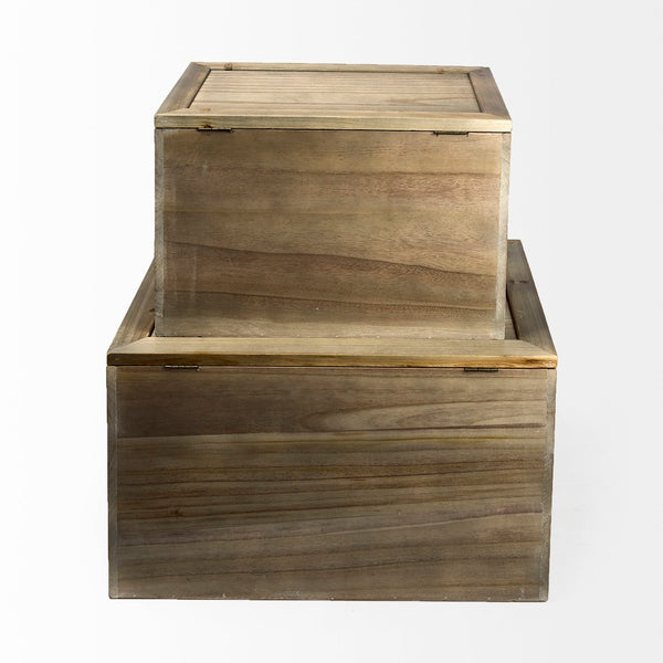 Mercana Sonny Rectangular Storage Boxes in Mango Wood and Wicker with Metal Accents for Stylish Organization 69529