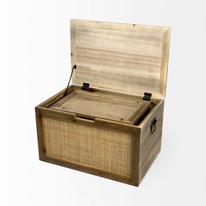Mercana Sonny Rectangular Storage Boxes in Mango Wood and Wicker with Metal Accents for Stylish Organization 69529