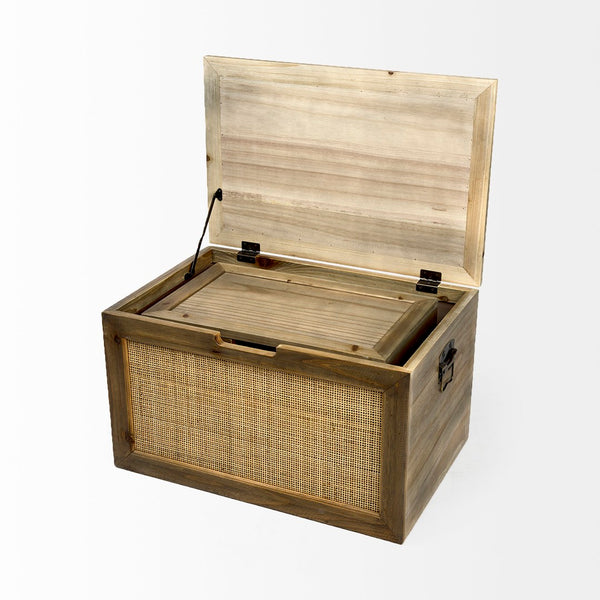 Mercana Sonny Rectangular Storage Boxes in Mango Wood and Wicker with Metal Accents for Stylish Organization 69529