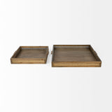 Mercana Sonny 23.6L x 23.6W x 2.0H Set of Two Brown Wood and Wicker Square Trays 69530