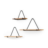 Khufu 18.9L x 5.5W x 10.2H Set of Three Brown Wood W/ Black Metal Triangular Hanging Shelves