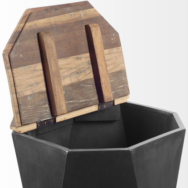 Mercana Esagono Octagonal Reclaimed Wood End Table with Storage - Rustic Industrial Accent for Any Space Natural Wood | Black Metal 67519