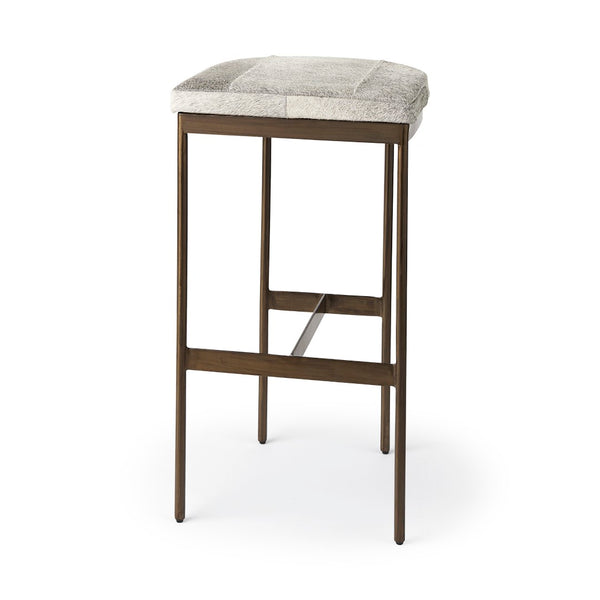 Mercana Millie Elegant Hair-On-Hide Seat Counter Stool with Stylish Gold Frame for Modern Farmhouse Charm Gray Hair-On-Hide | Gold Metal | Bar 69385