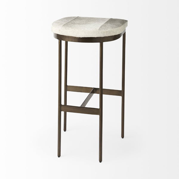 Mercana Millie Elegant Hair-On-Hide Seat Counter Stool with Stylish Gold Frame for Modern Farmhouse Charm Gray Hair-On-Hide | Gold Metal | Bar 69385