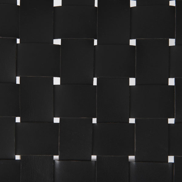 Mercana Clarissa Dark Brown Woven Leather Counter Stool with Sturdy Black Iron Frame for Modern Spaces Black Leather | Gold Metal | Counter 69392