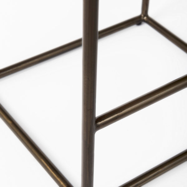 Mercana Clarissa Dark Brown Woven Leather Counter Stool with Sturdy Black Iron Frame for Modern Spaces Black Leather | Gold Metal | Counter 69392