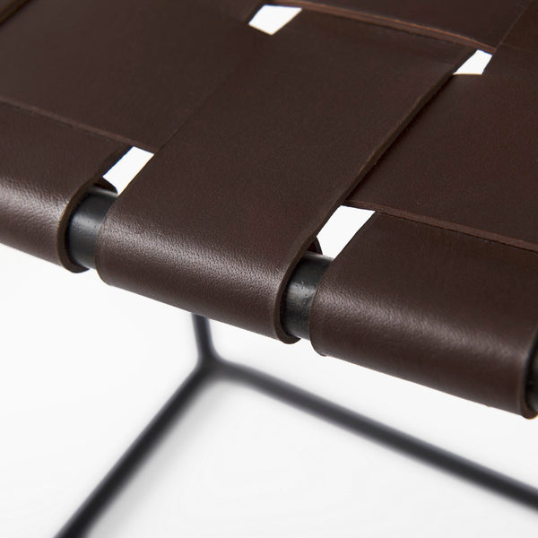 Mercana Clarissa Dark Brown Woven Leather Counter Stool with Sturdy Black Iron Frame for Modern Spaces Brown Leather | Black Metal | Counter 69393