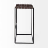 Mercana Clarissa 18.0l X 16.0w X 30.25h Dark Brown Woven Leather Seat W/ Black Metal Frame Bar Stool Brown Leather | Black Metal | Bar Metal 69395