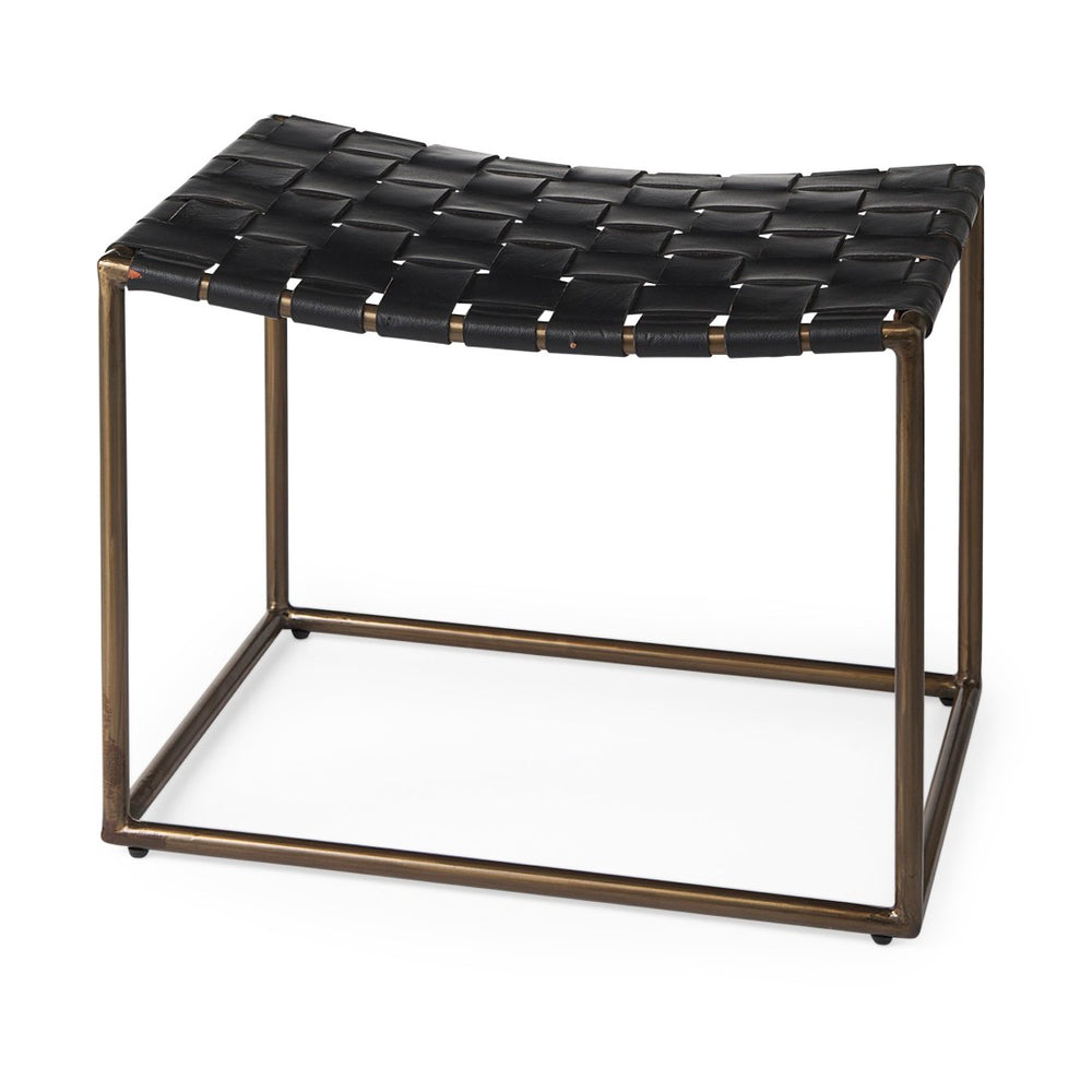 Mercana Clarissa Woven-Leather Stool with Sturdy Iron Frame for Stylish Accent Seating in Any Space 69396