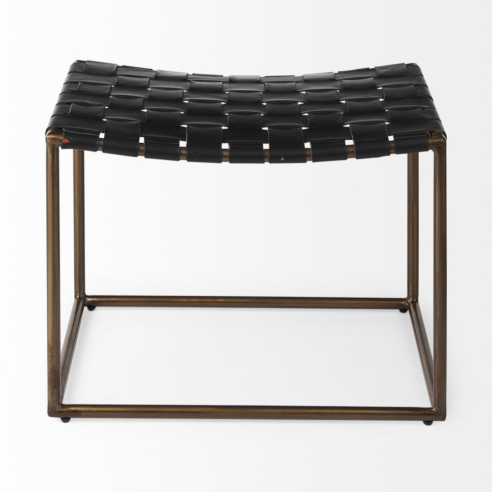 Mercana Clarissa Woven-Leather Stool with Sturdy Iron Frame for Stylish Accent Seating in Any Space 69396