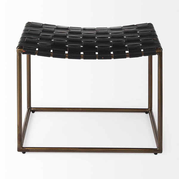 Mercana Clarissa Woven-Leather Stool with Sturdy Iron Frame for Stylish Accent Seating in Any Space 69396