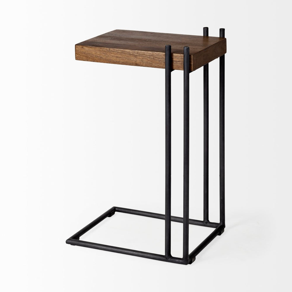Mercana Maddox Modern Side Table with U-Shaped Design - Stylish, Versatile Accent for Any Space Brown Wood | Black Metal | C-shaped 67842