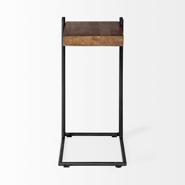Mercana Maddox Modern Side Table with U-Shaped Design - Stylish, Versatile Accent for Any Space Brown Wood | Black Metal | C-shaped 67842