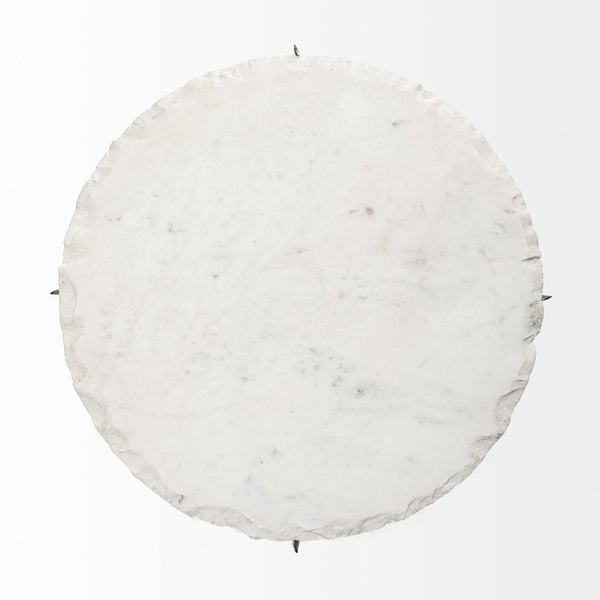 Mercana Reinhold Round Live-Edge Marble Top Side Table with Antique Gold Base for Luxe Home Décor Elegance Marble Top | Gold Metal 68233-AB