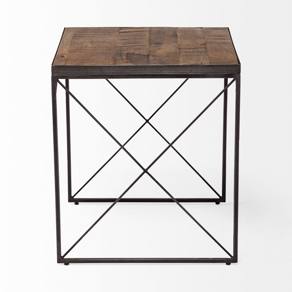 Mercana Trestman 24" Square Top Rustic Farmhouse End Table with Industrial Cross Braced Design for Versatility 68471