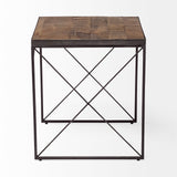 Mercana Trestman II 24" x 22.5" Square Top Medium Brown Wood and Iron Cross Braced End/Side Table  68471